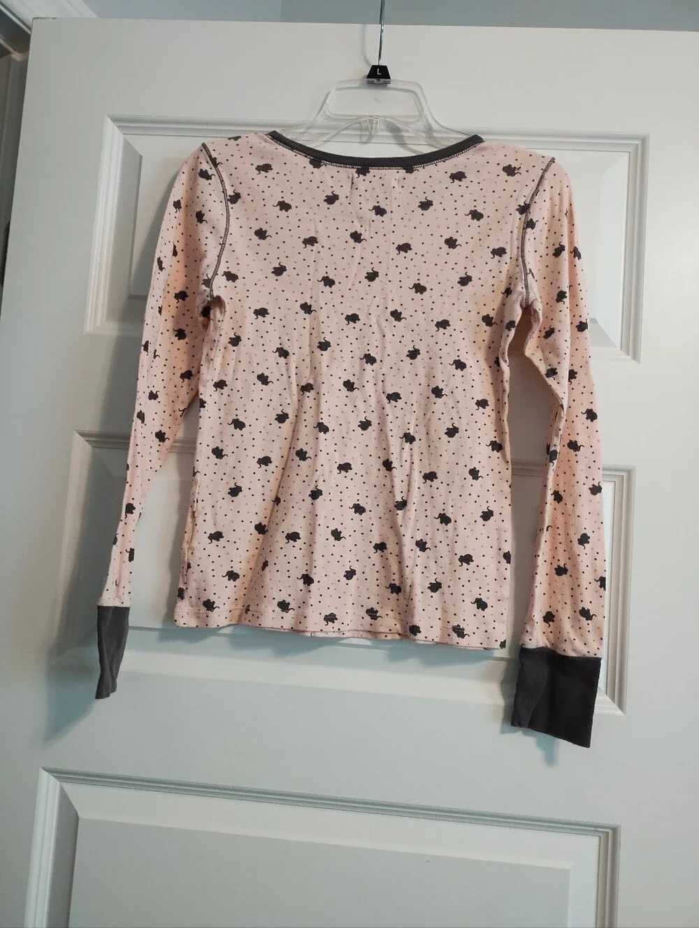 Vintage Pink Long Sleeve Sleep Tee with Brown Elephant Print